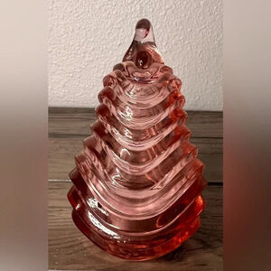 Fenton Pink Pear Glass Trinket Box. Ripple type pattern.
